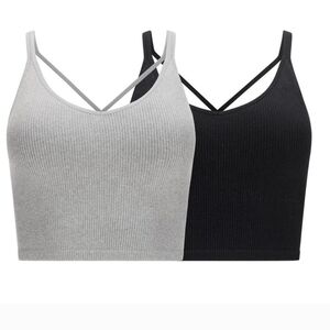 Lemon Set Of 2 Ribbed Yoga Bras Women's Size Small Grey Black Seamless NWOT